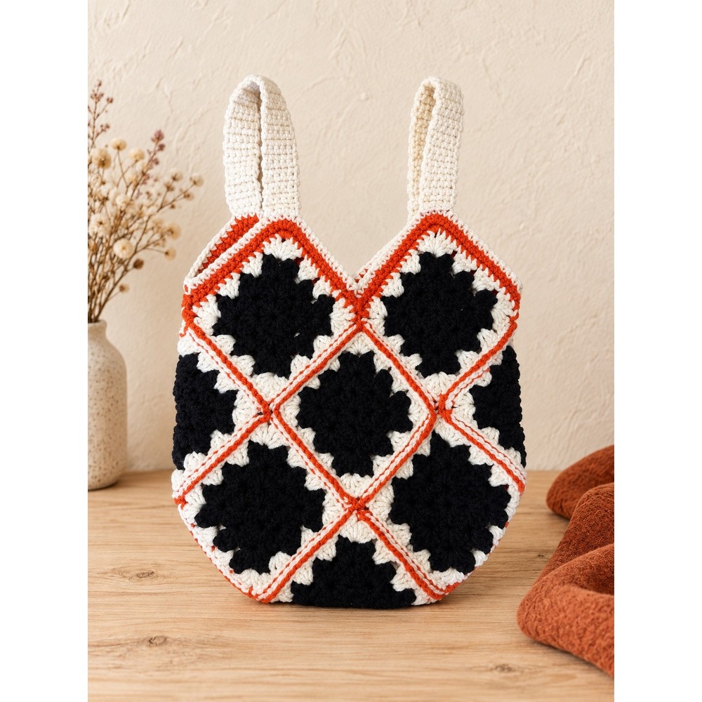 Women Purse Crochet Granny Square Cottage S Boho Retro Geometric Festival 70s